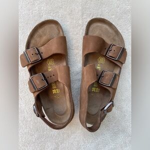Vintage Birkenstock Milano Tan Sandals Classic Boho Minimalist 38 Suede